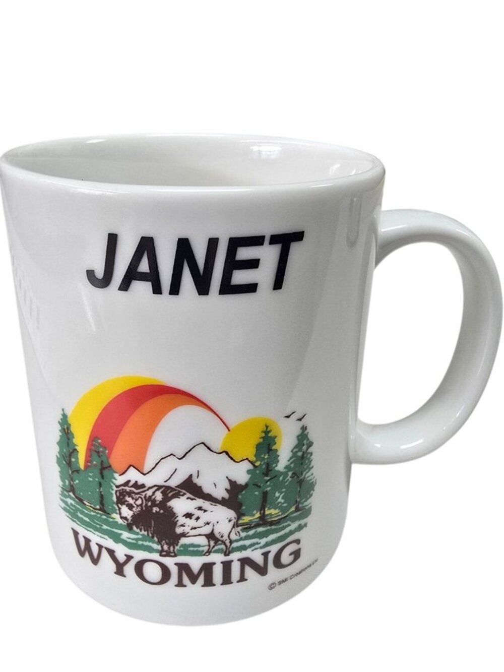 Janet Personalized Wyoming Souvenir Mug Bison Mountain White Ceramic Coffee Cup